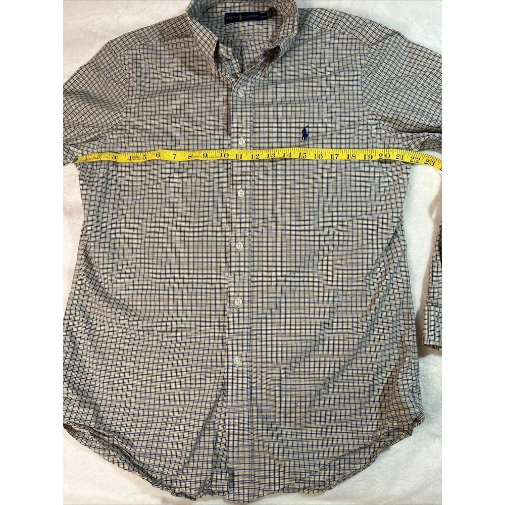 Ralph Lauren Mens M Classic Fit Blue Yellow Check Button Down Long Sleeve Shirt - Picture 6 of 12